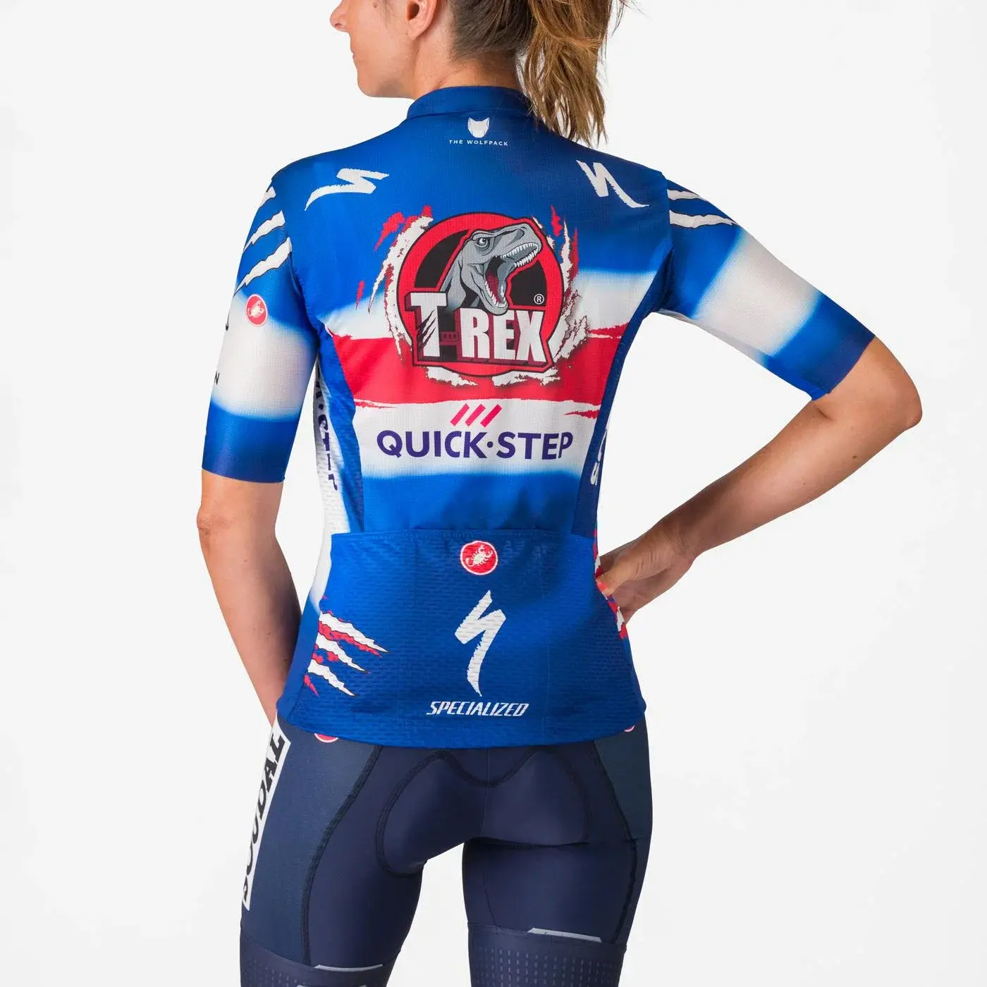 Castelli Soudal Quick-Step T-Rex Vuelta Fietsshirt Korte Mouwen Blauw Dames