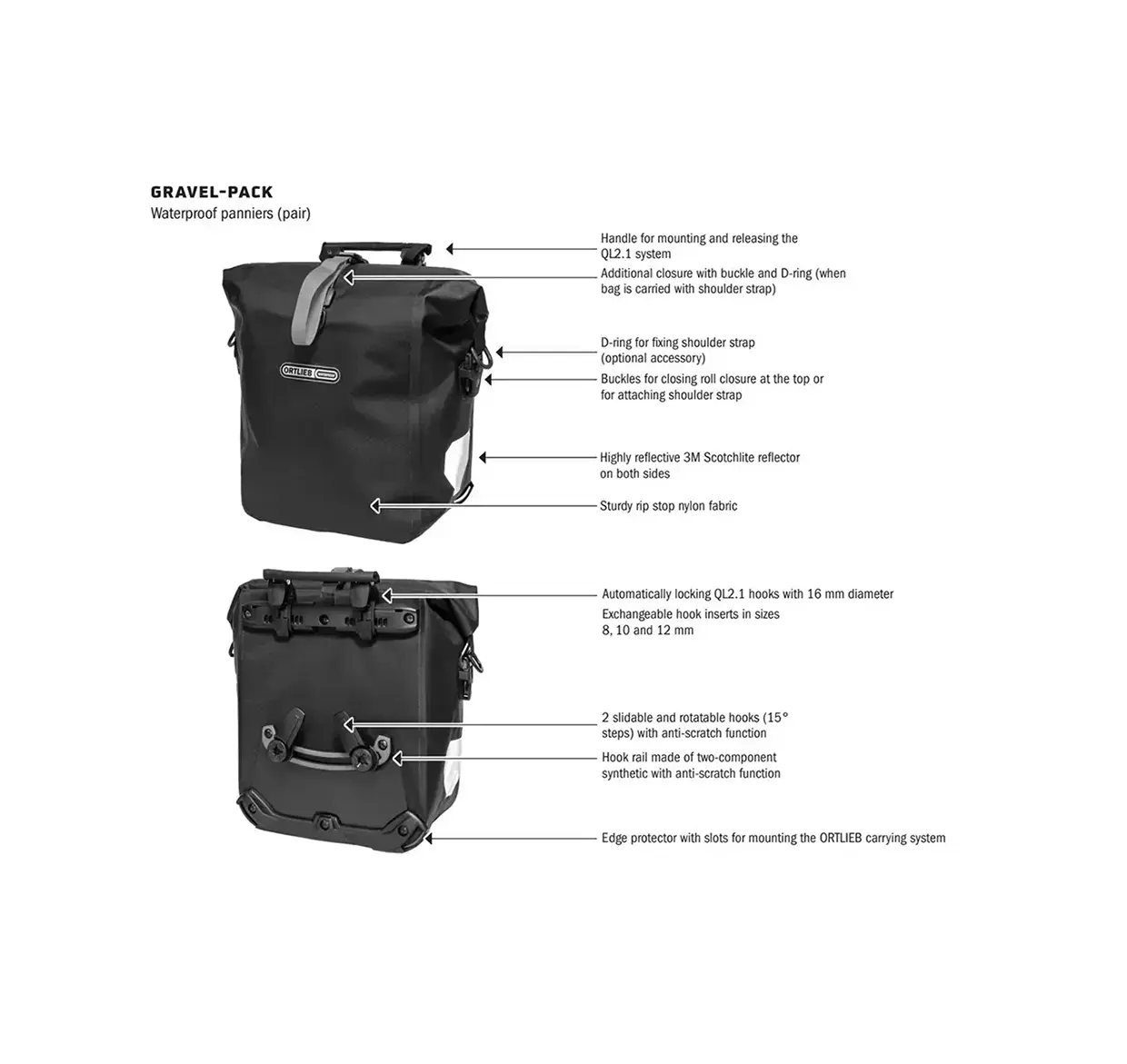 ORTLIEB Gravel-Pack QL2.1 29L Voortassen Mat Zwart