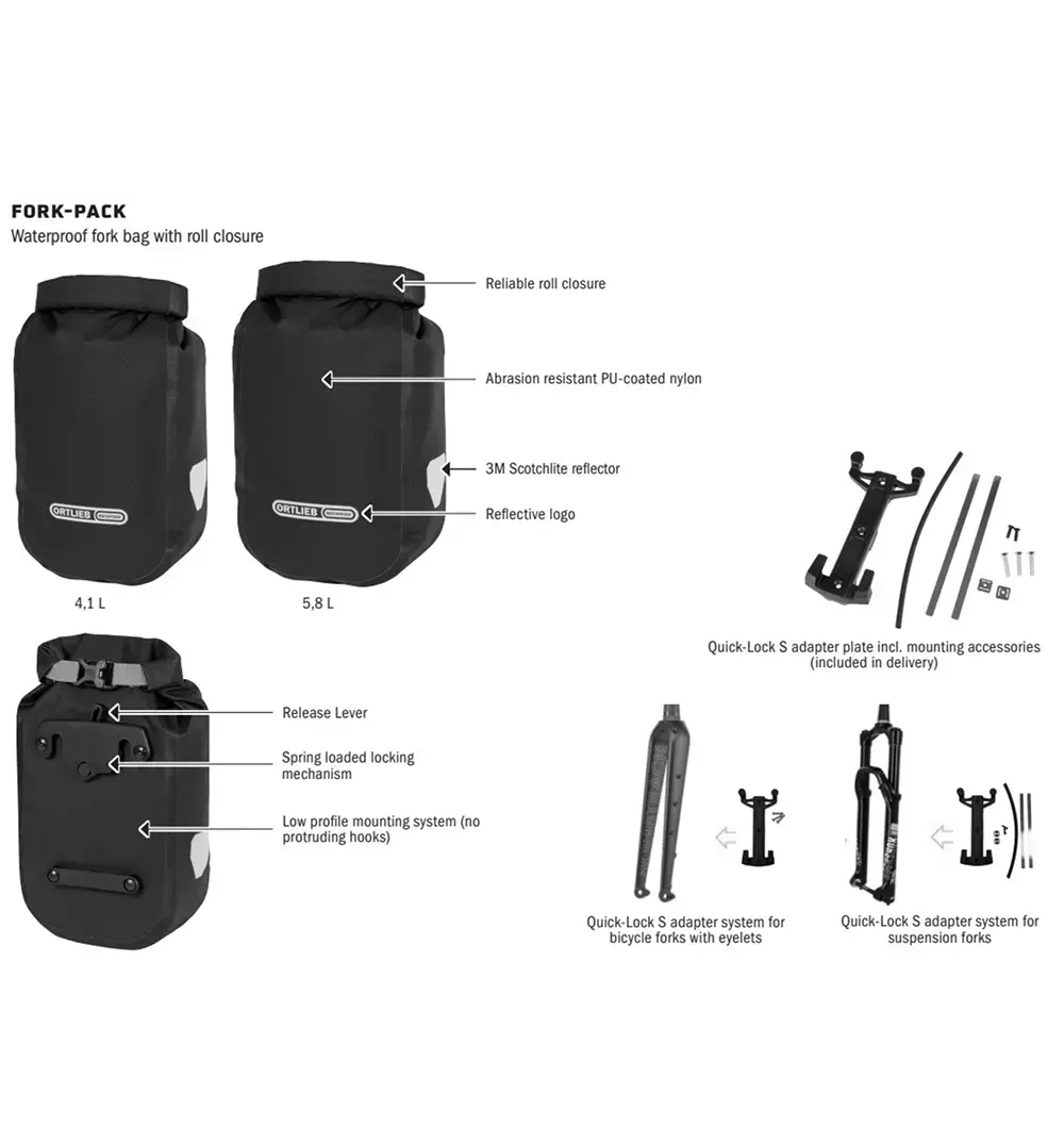 ORTLIEB Fork-Pack 4.1L Voortas Mat Zwart