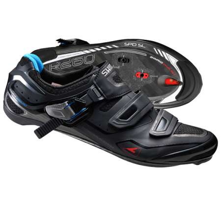 Shimano R260L Wielrenschoenen Breed Zwart/Blauw Heren