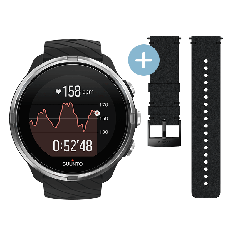 Suunto 9 G1 GPS Horloge Zwart met Lederen Strap Zwart