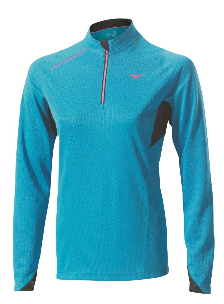 Mizuno WarmLite 1/2 Zip Hardloopshirt Lange Mouwen Blauw/Zwart Dames