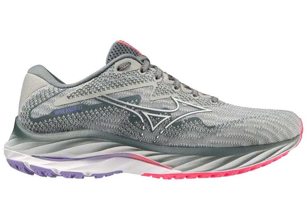 Mizuno Wave Rider 27 Hardloopschoenen Grijs/Wit/Roze Dames