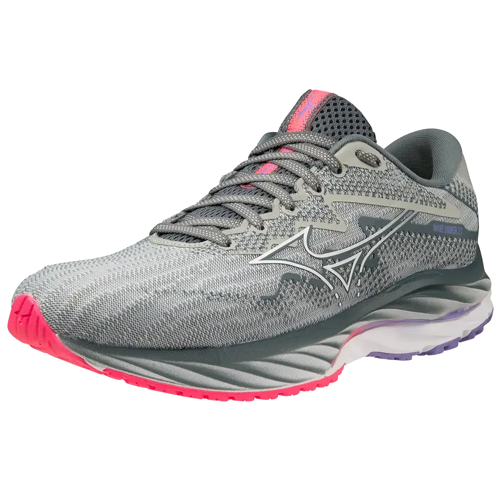 Mizuno Wave Rider 27 Hardloopschoenen Grijs/Wit/Roze Dames