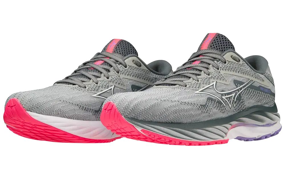 Mizuno Wave Rider 27 Hardloopschoenen Grijs/Wit/Roze Dames