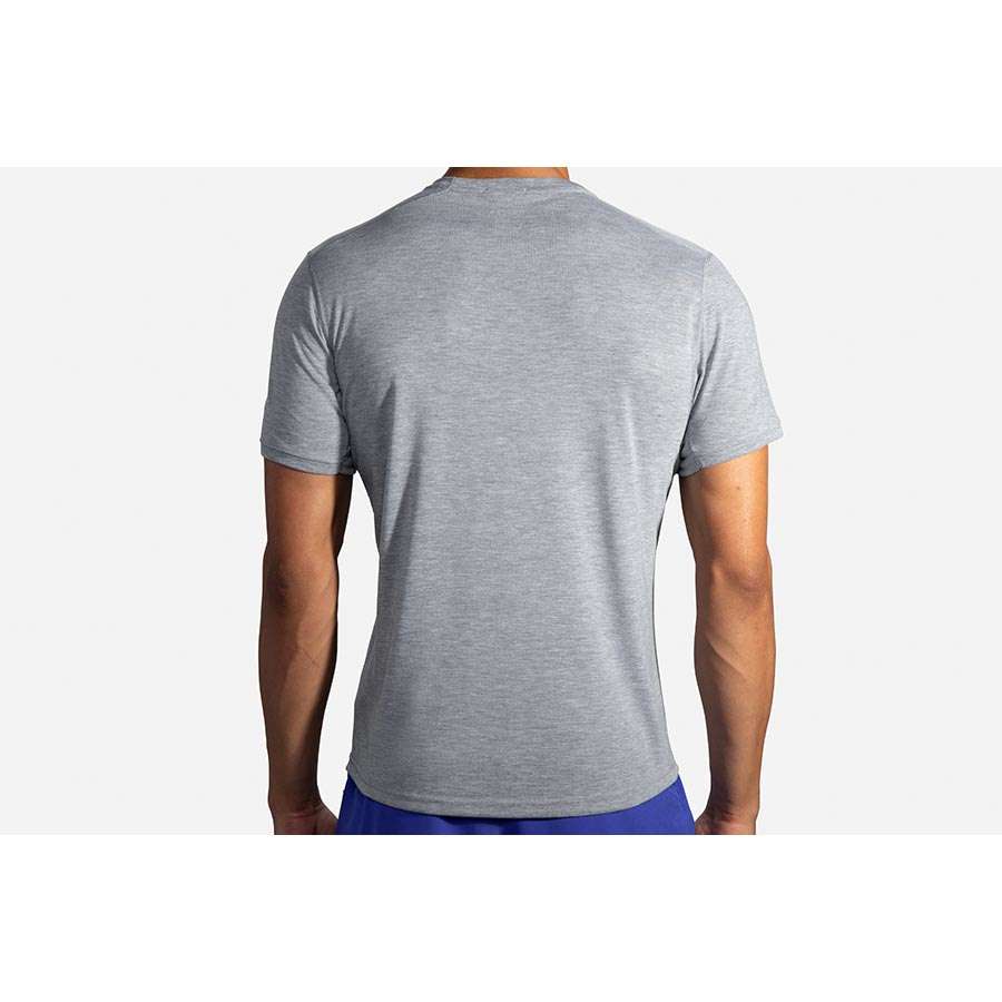 Brooks Distance Graphic Hardloopshirt Korte Mouwen Grijs/Blauw/Geel Heren