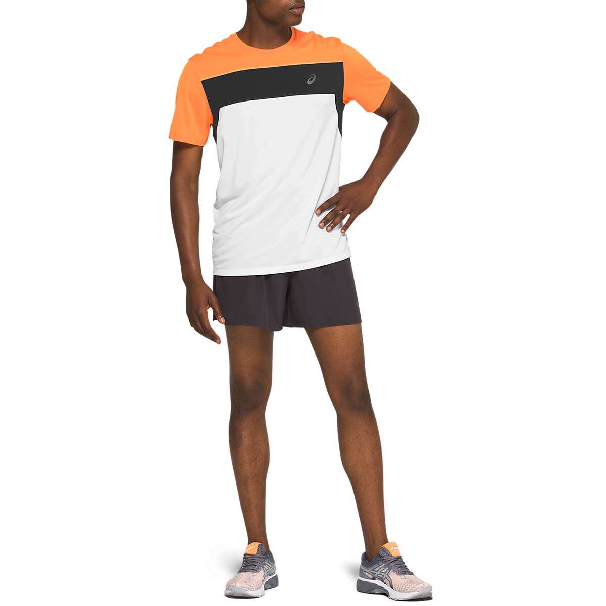 ASICS Race Hardloopshirt Korte Mouwen Wit/Oranje/Zwart Heren