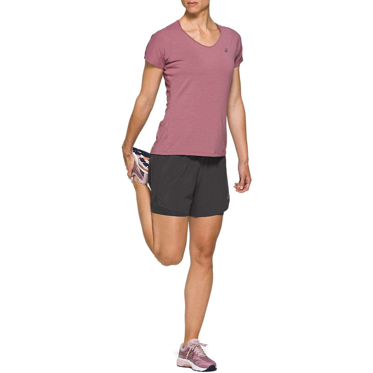 ASICS V-Neck Hardloopshirt Korte Mouwen Paars/Zilver Dames