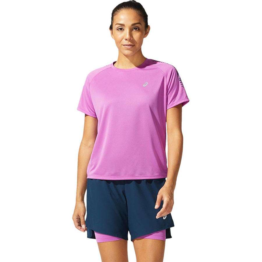 ASICS Icon Hardloopshirt Korte Mouwen Paars/Zwart Dames