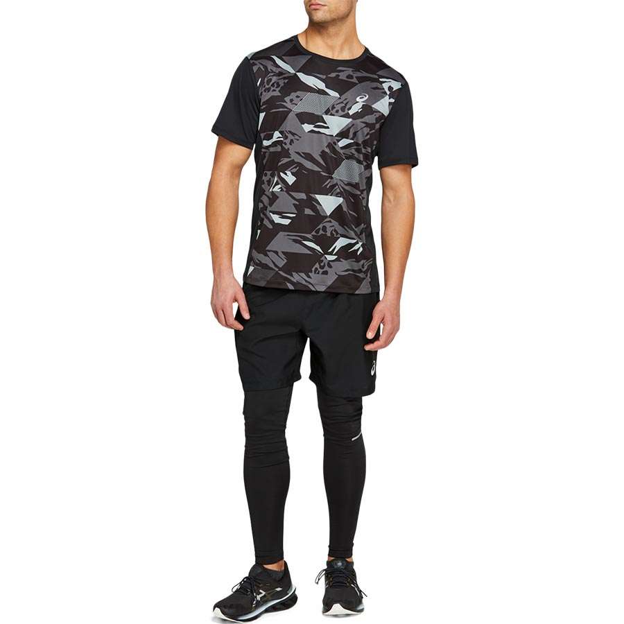 ASICS Future Camo Hardloopshirt Korte Mouwen Grijs/Zwart Heren