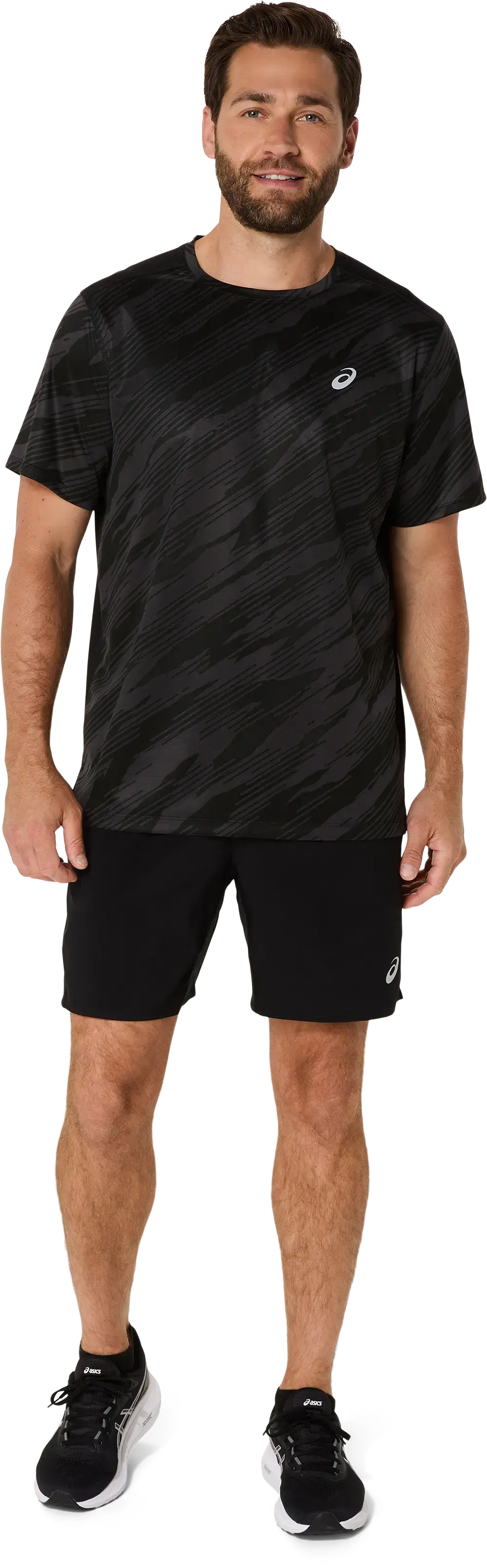 ASICS Core All Over Print Hardloopshirt Korte Mouwen Zwart Heren