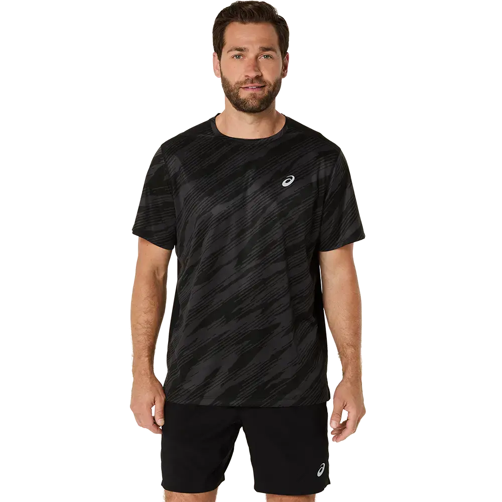 ASICS Core All Over Print Hardloopshirt Korte Mouwen Zwart Heren