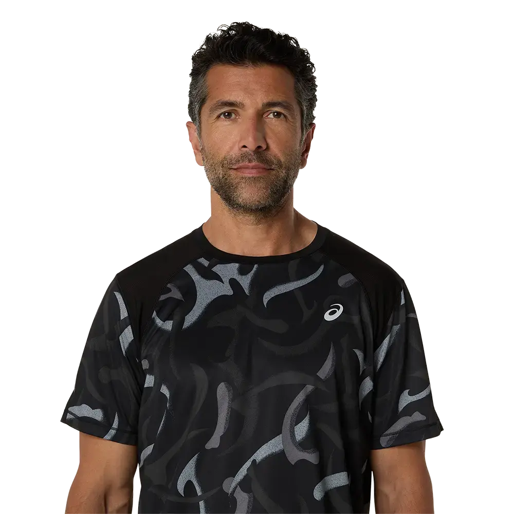 ASICS Road All Over Print Hardloopshirt Korte Mouwen Zwart Heren