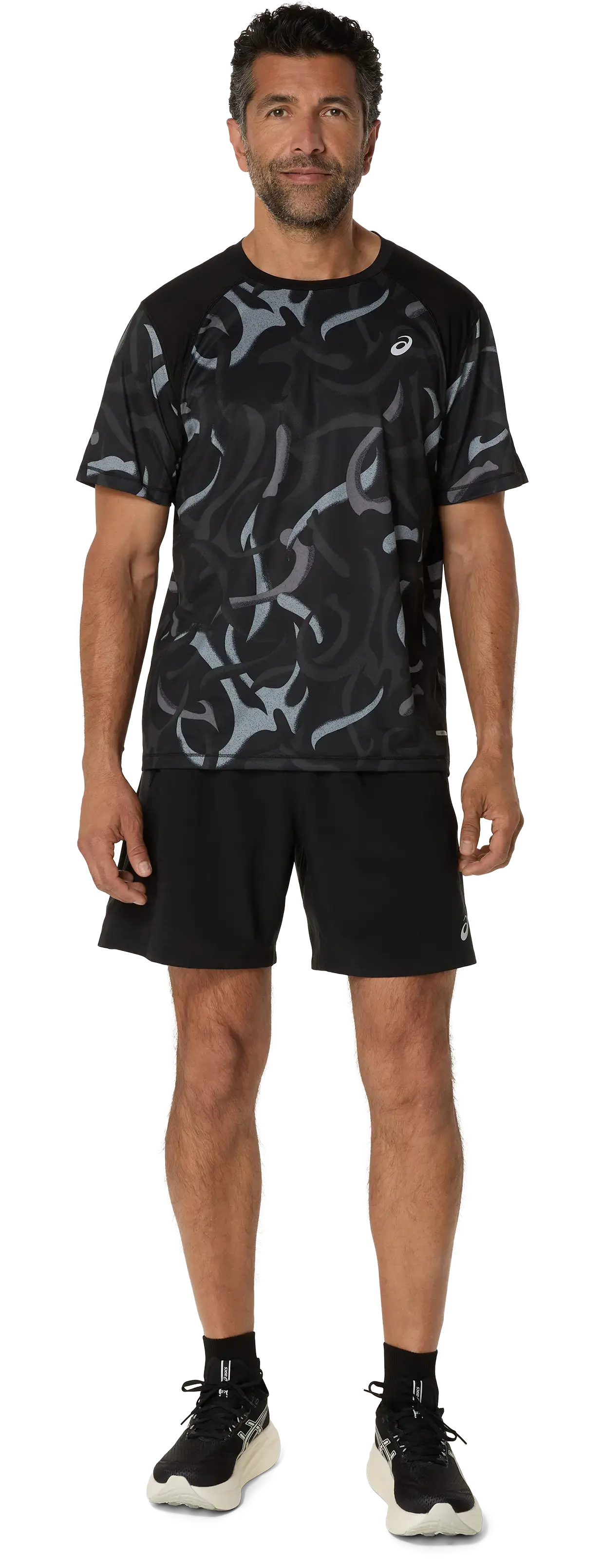 ASICS Road All Over Print Hardloopshirt Korte Mouwen Zwart Heren