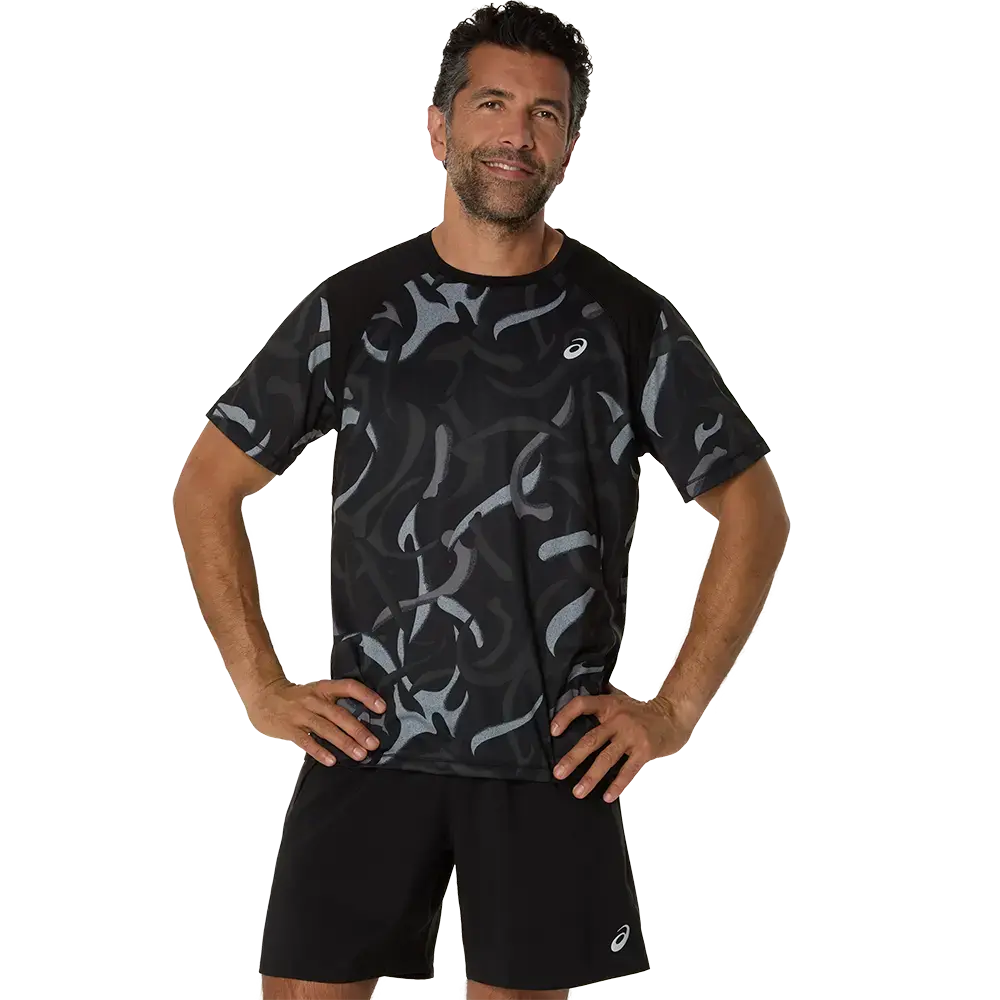 ASICS Road All Over Print Hardloopshirt Korte Mouwen Zwart Heren