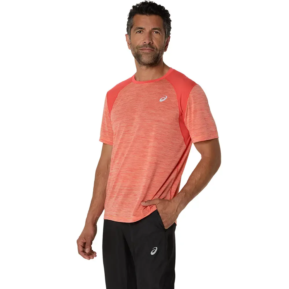 ASICS Road Hardloopshirt Korte Mouwen Roze/Oranje Heren