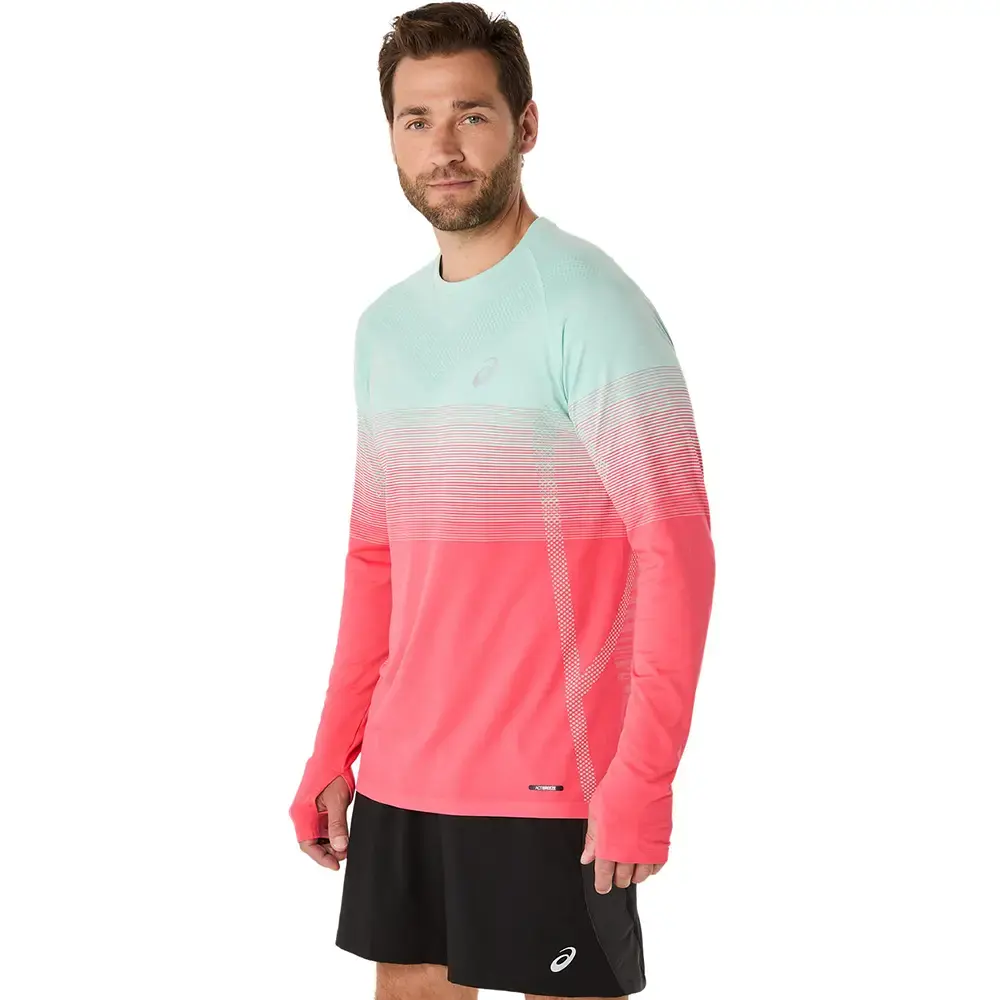 ASICS Seamless Hardloopshirt Lange Mouwen Roze/Groen Heren