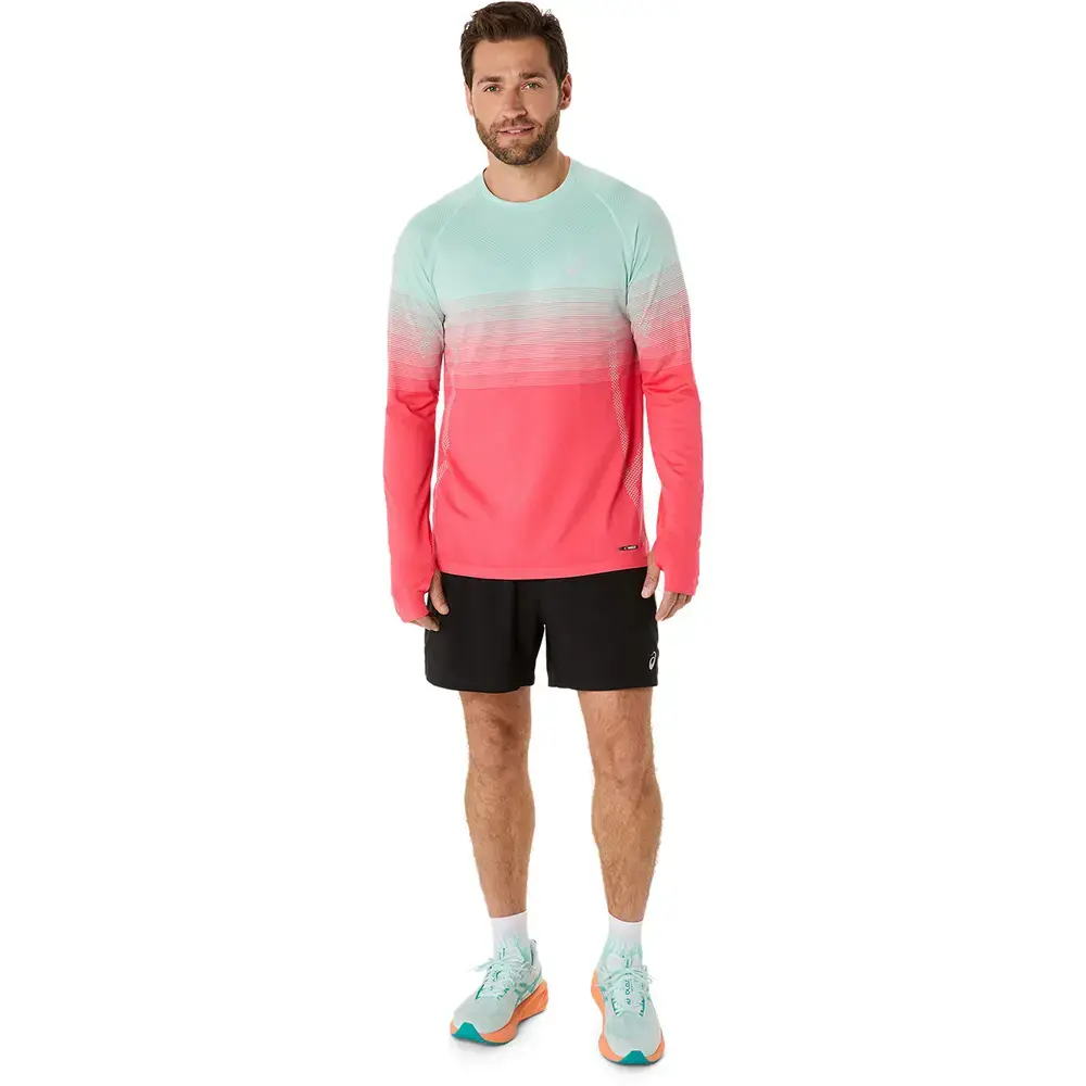 ASICS Seamless Hardloopshirt Lange Mouwen Roze/Groen Heren