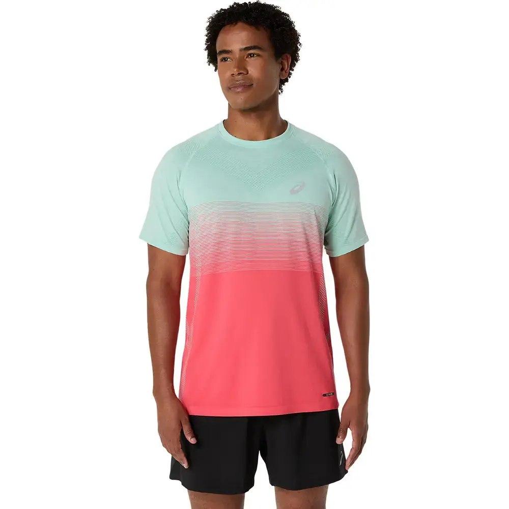 ASICS Seamless Hardloopshirt Korte Mouwen Roze/Groen Heren