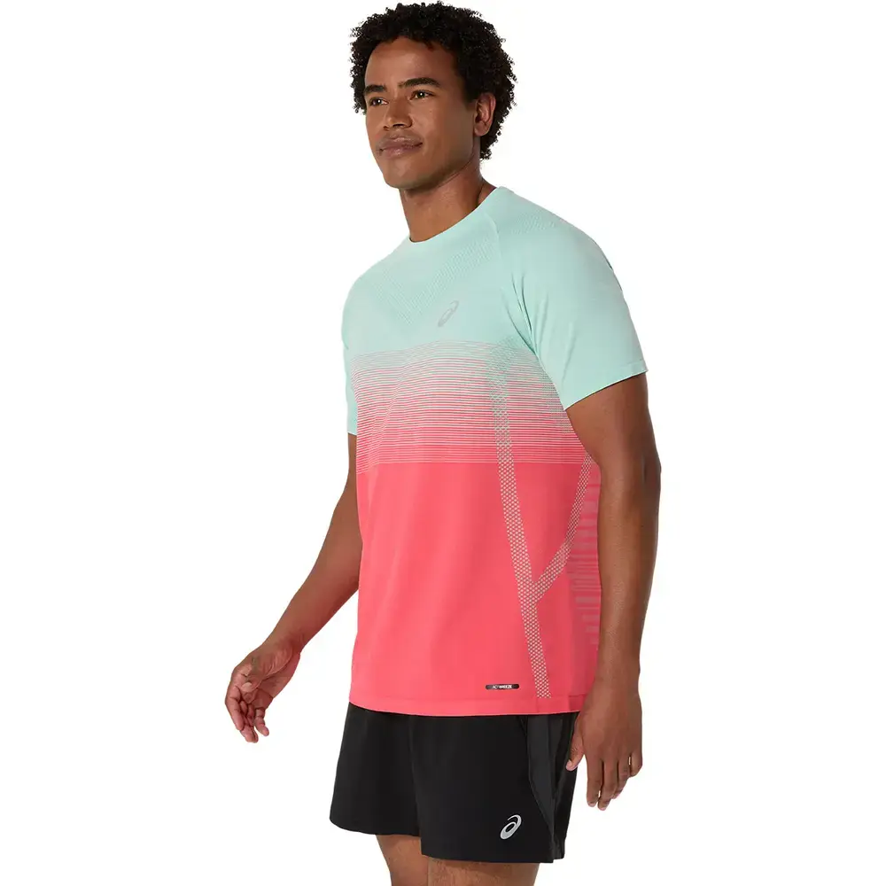 ASICS Seamless Hardloopshirt Korte Mouwen Roze/Groen Heren