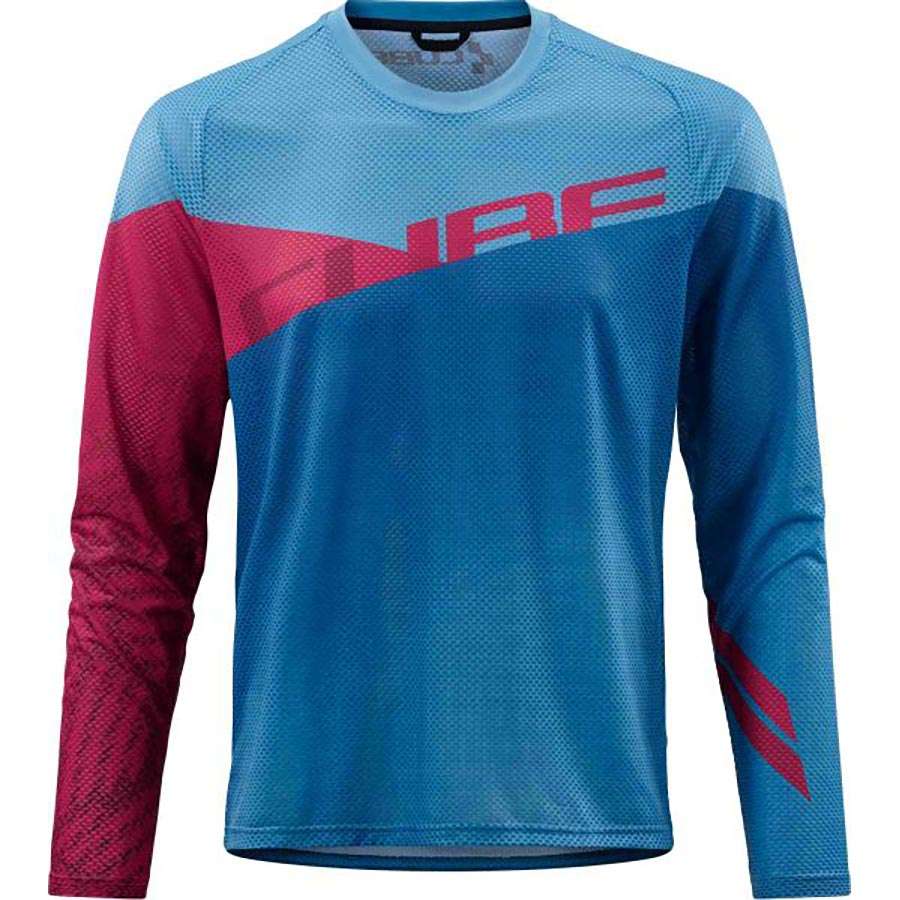 Cube Edge Round Neck MTB Fietsshirt Lange Mouwen Blauw/Roze Heren