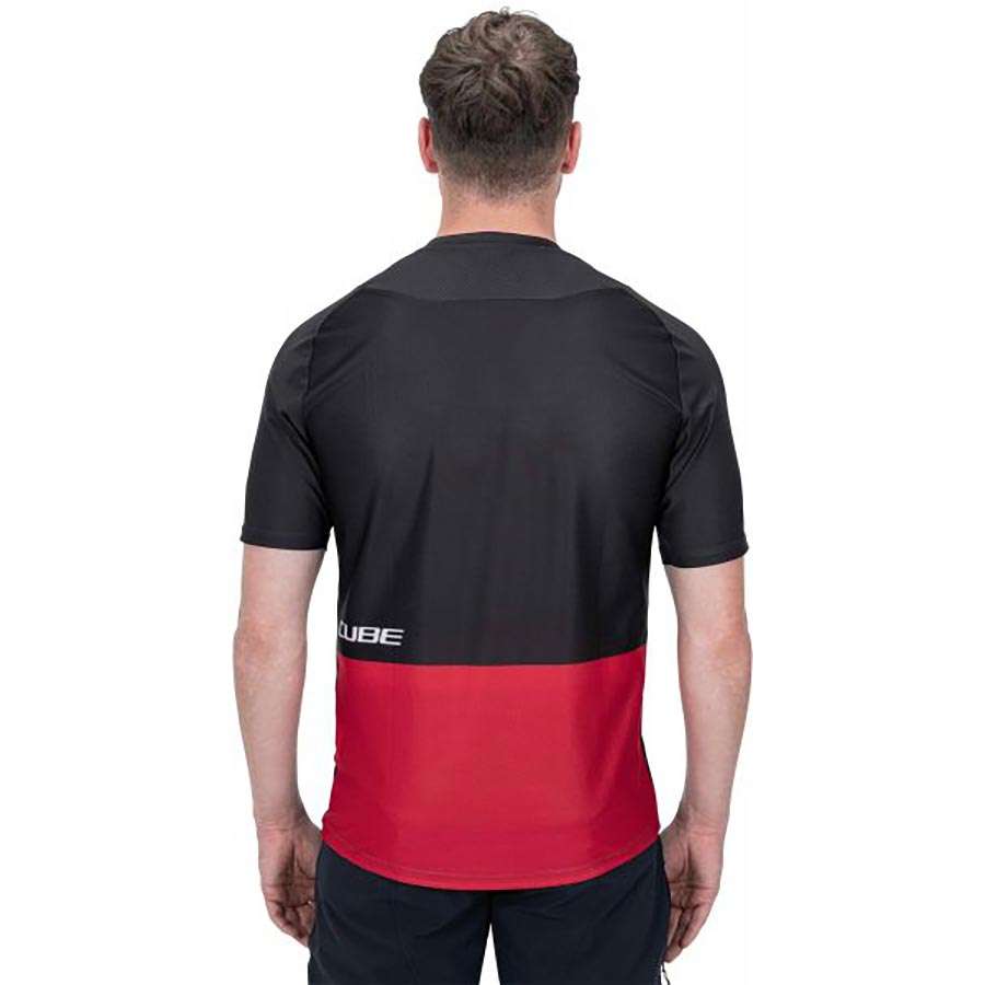 Cube Edge Round Neck MTB Fietsshirt Korte Mouwen Zwart/Rood Heren