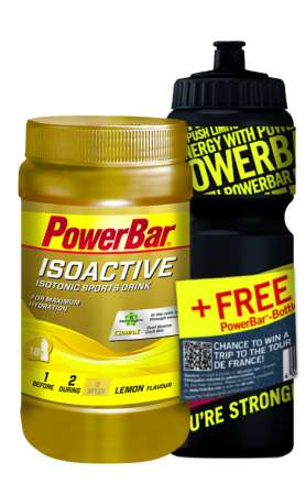 PowerBar Isoactive Citroen Isotone Sportdrank 600g met Bidon Zwart