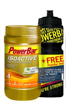 PowerBar Isoactive Sinaasappel Isotone Sportdrank 600g met Bidon Zwart