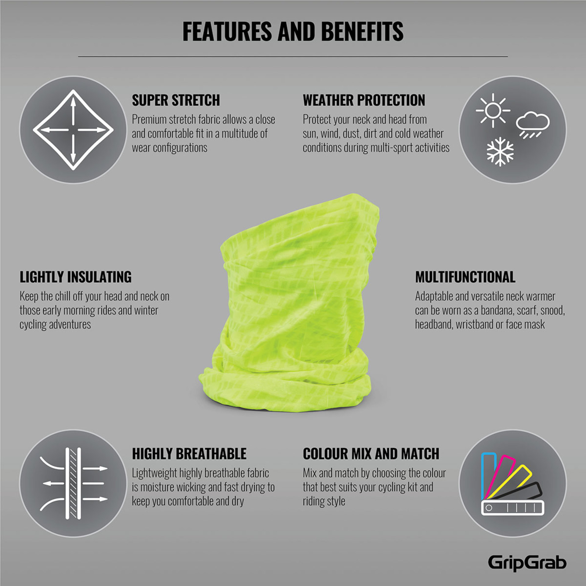 GripGrab Multifunctionele Neck Warmer Hi-Vis Geel