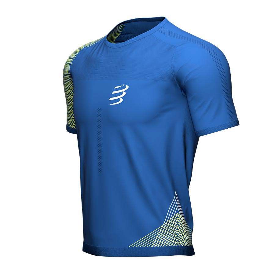 Compressport Performance Hardloopshirt Korte Mouwen Donkerblauw/Groen Heren