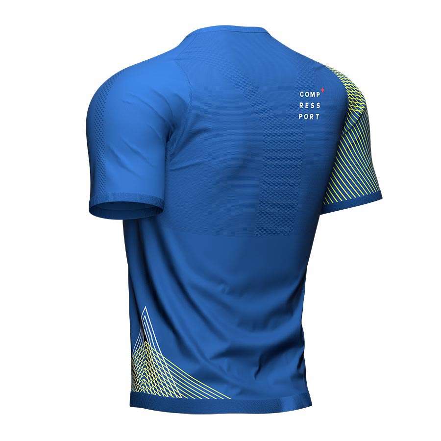 Compressport Performance Hardloopshirt Korte Mouwen Donkerblauw/Groen Heren