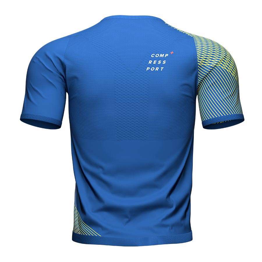 Compressport Performance Hardloopshirt Korte Mouwen Donkerblauw/Groen Heren