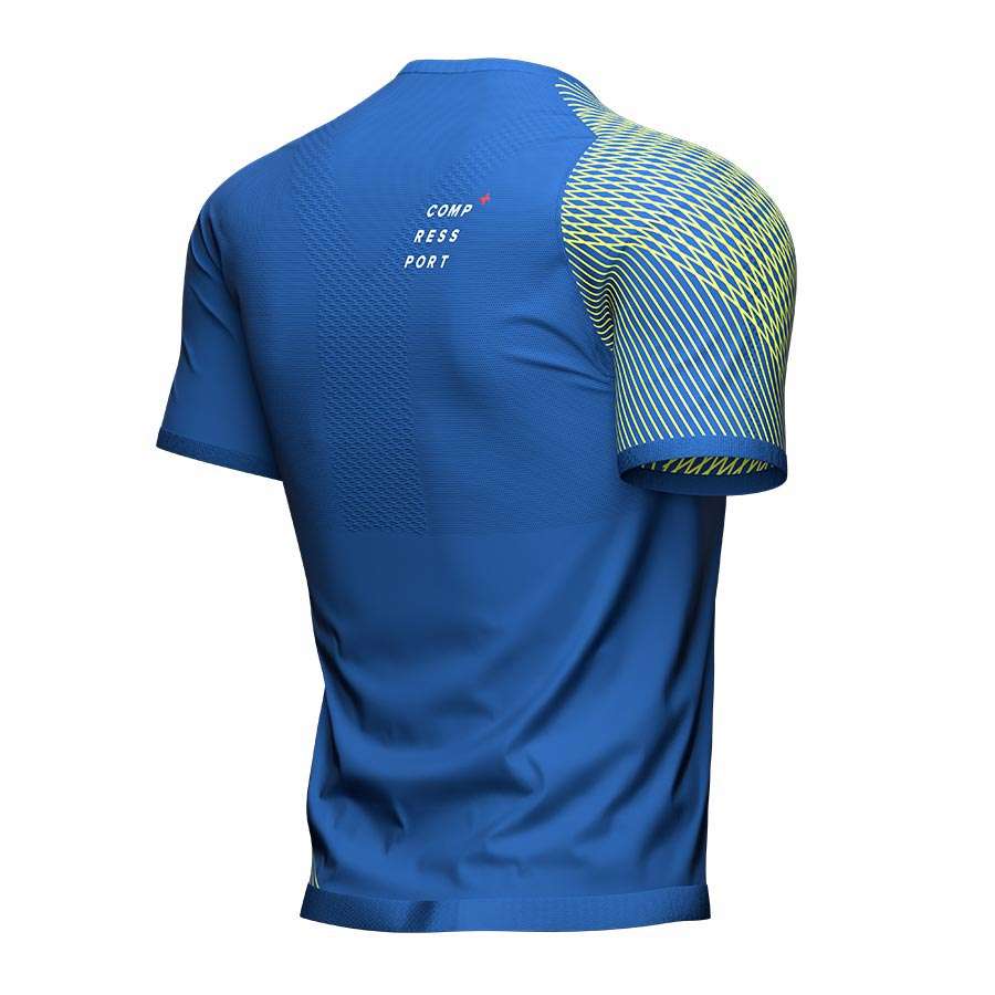 Compressport Performance Hardloopshirt Korte Mouwen Donkerblauw/Groen Heren