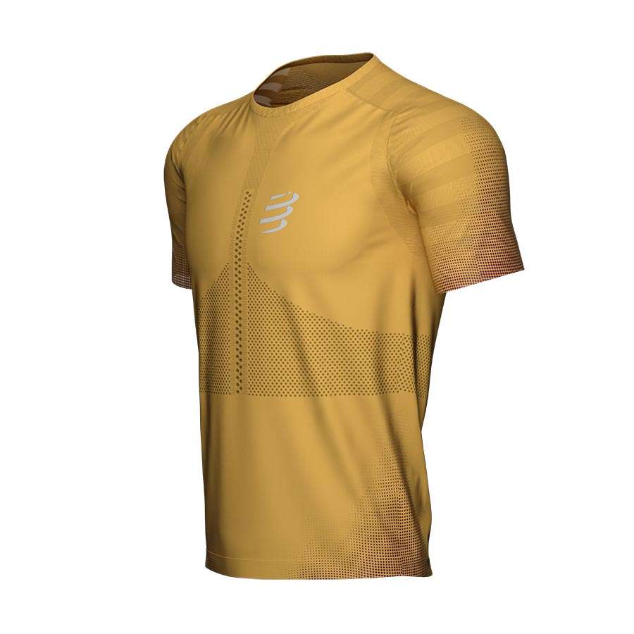 Compressport Racing Hardloopshirt Korte Mouwen Goud Heren