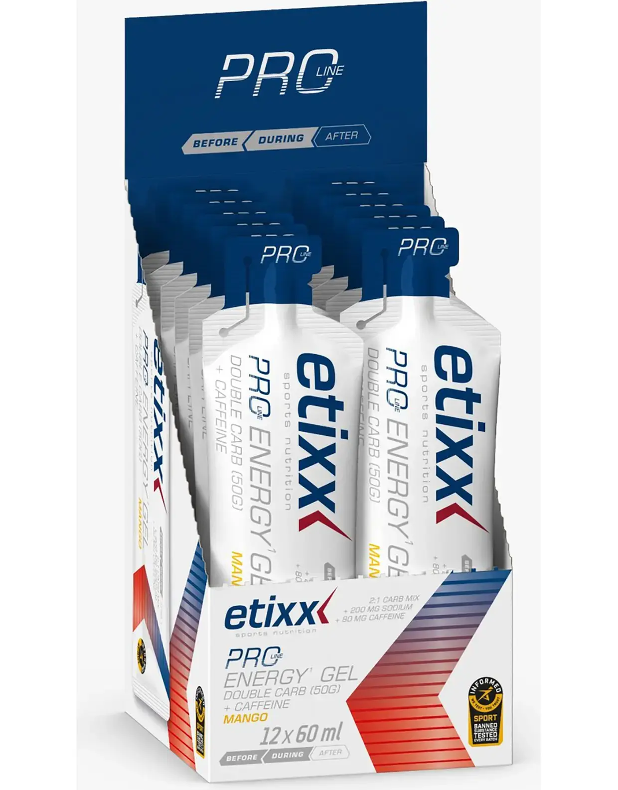 Etixx Double Carb Energy Gel Pro Line Caffeine Mango 12 Stuks