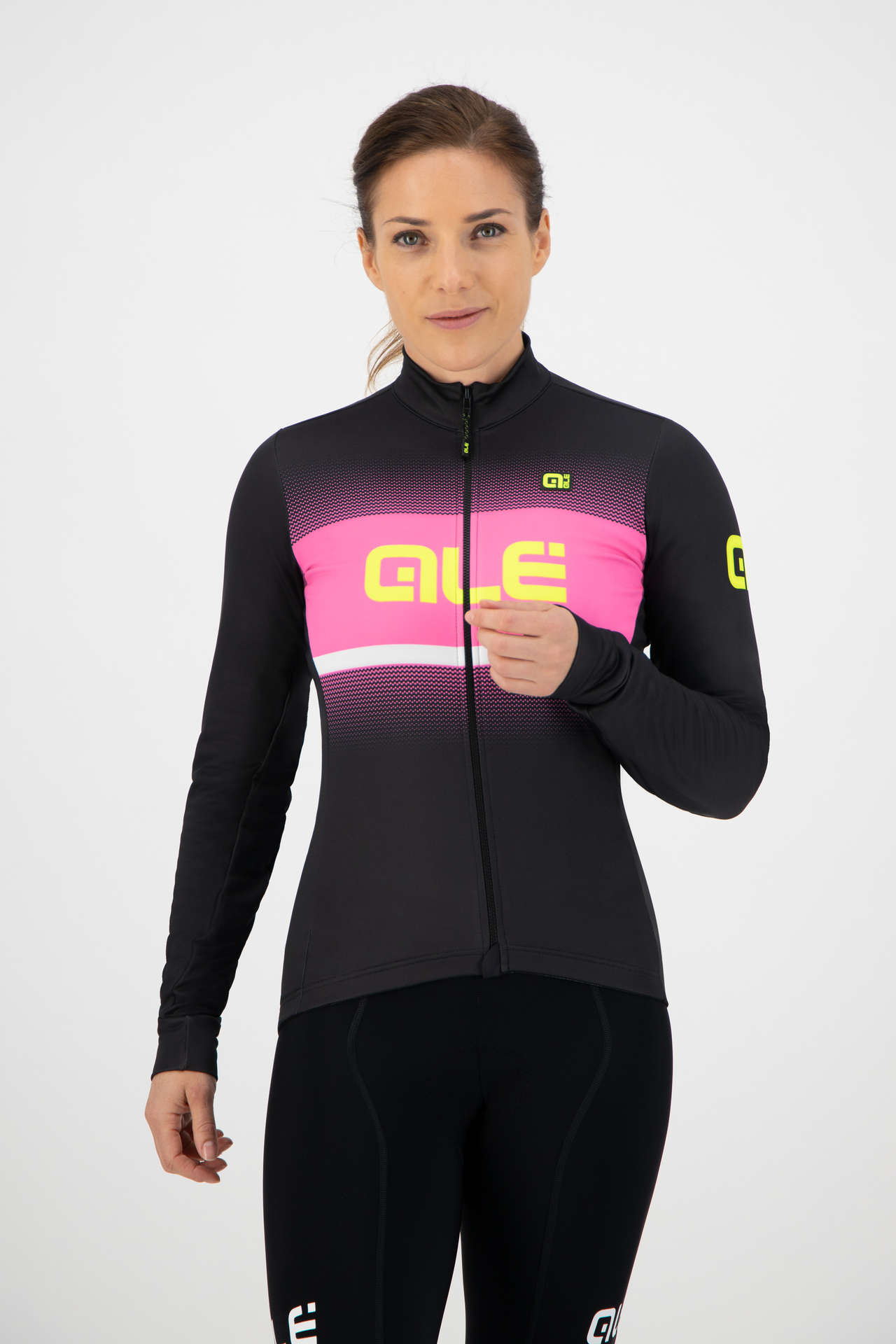 Ale Solid Blend Fietsshirt Lange Mouwen Zwart/Roze Dames