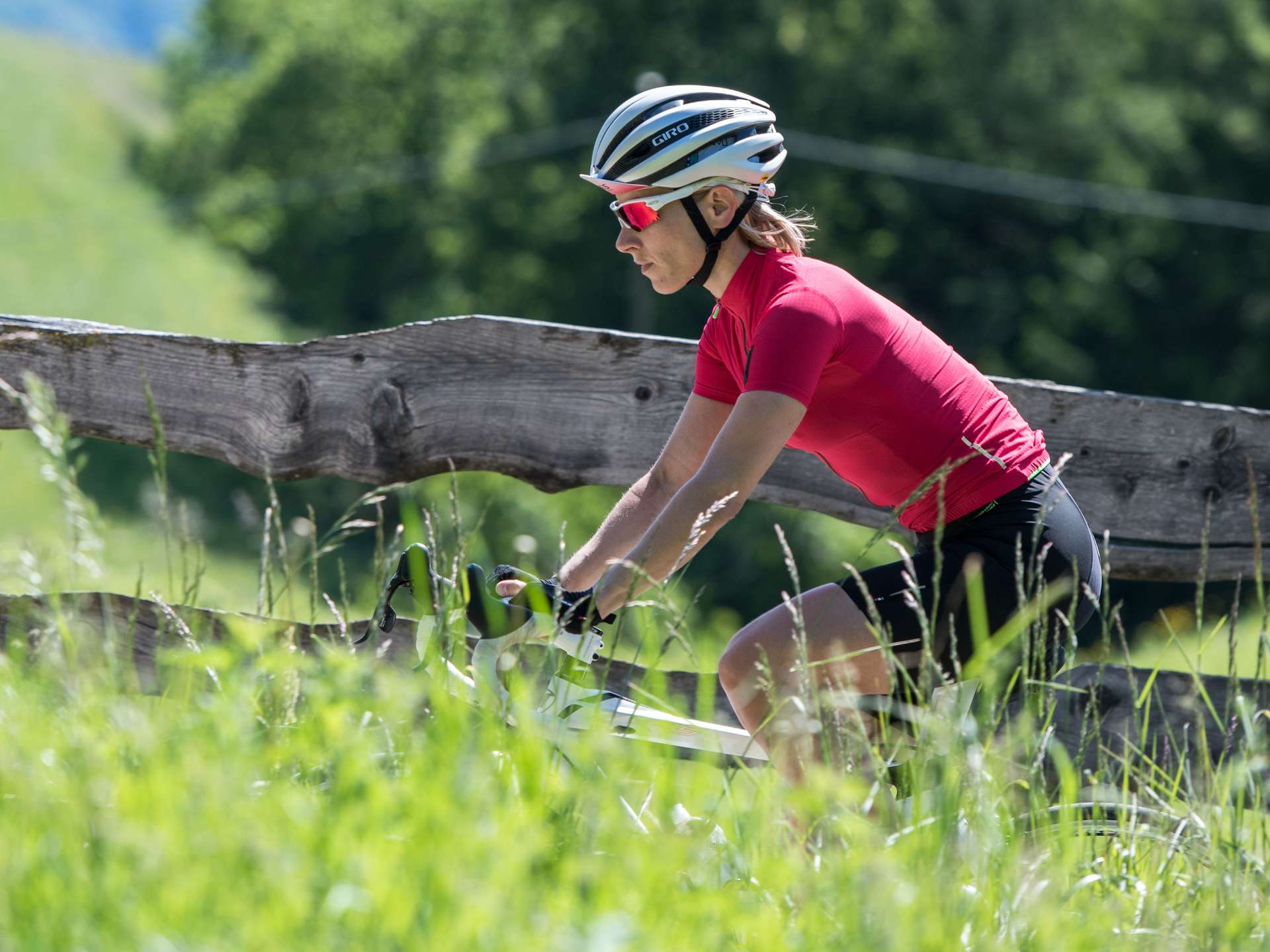 Q36.5 L1 Pinstripe Fietsshirt Korte Mouwen Rood Dames