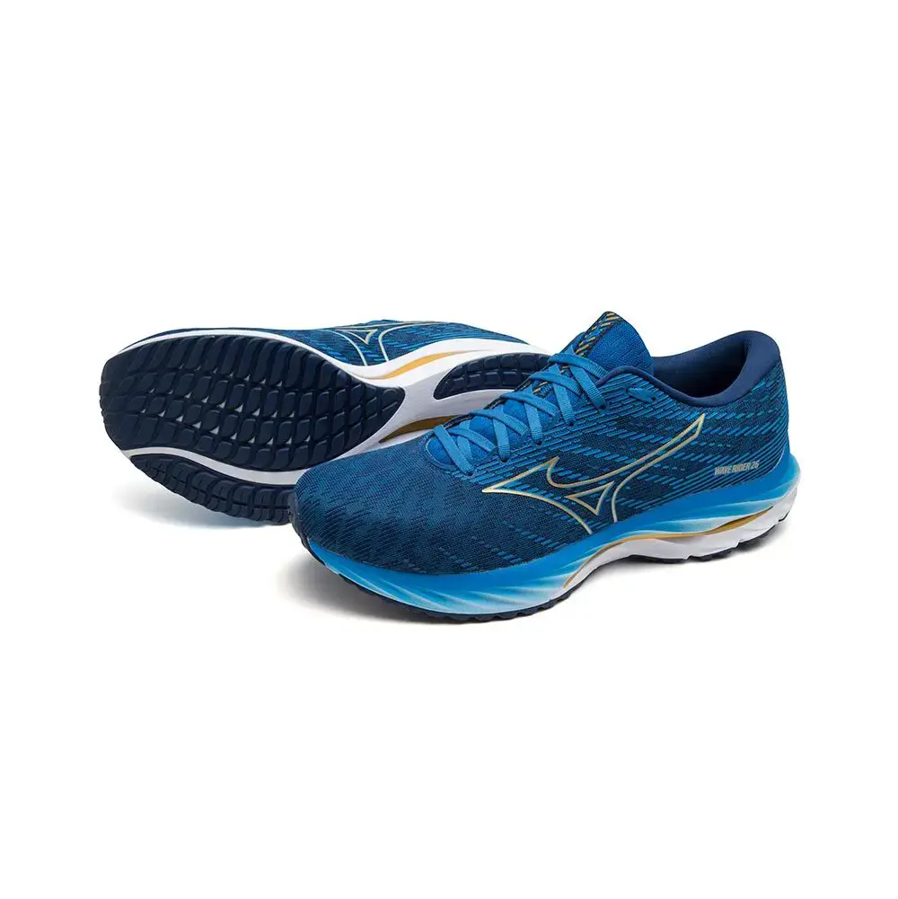 Tweedekans Mizuno Wave Rider Hardloopschoenen Blauw Goud Heren Maat