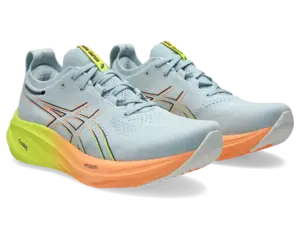 Tweedekans Asics Gel-Nimbus 31 Paris Hardloopschoenen Grijs/Geel/Oranje Maat 44.5