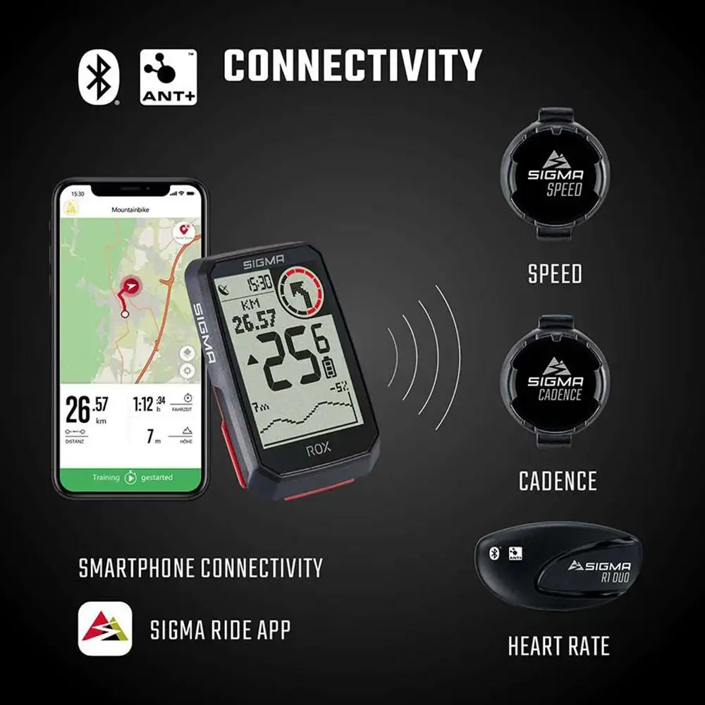 Tweedekans Sigma Sport ROX 4.0 Top Mount GPS Fietscomputer Met Hartslagband Zwart