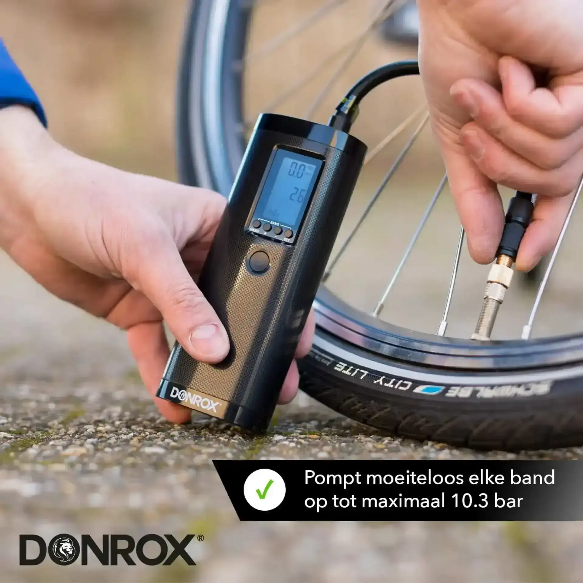 Donrox Ride F511 Compressor Bandenpomp Fiets Inclusief Powerbank Zwart