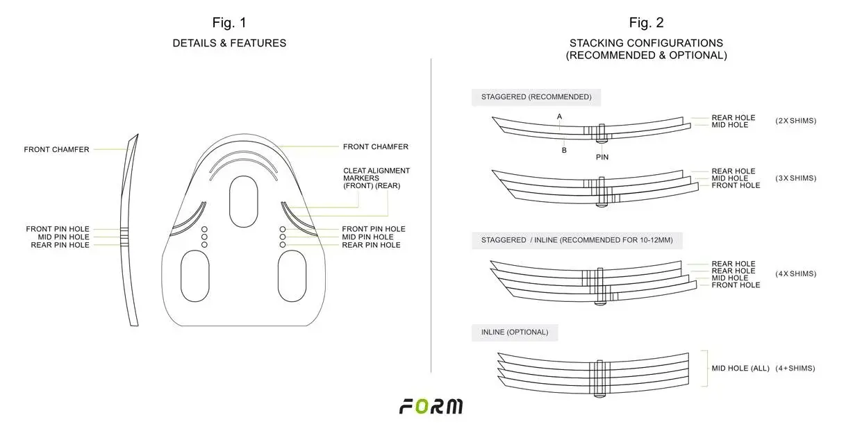 FORM Bikefitting Beenlengte Shims Kit 3-Hole SPD SL/Look/Time 2 Stuks