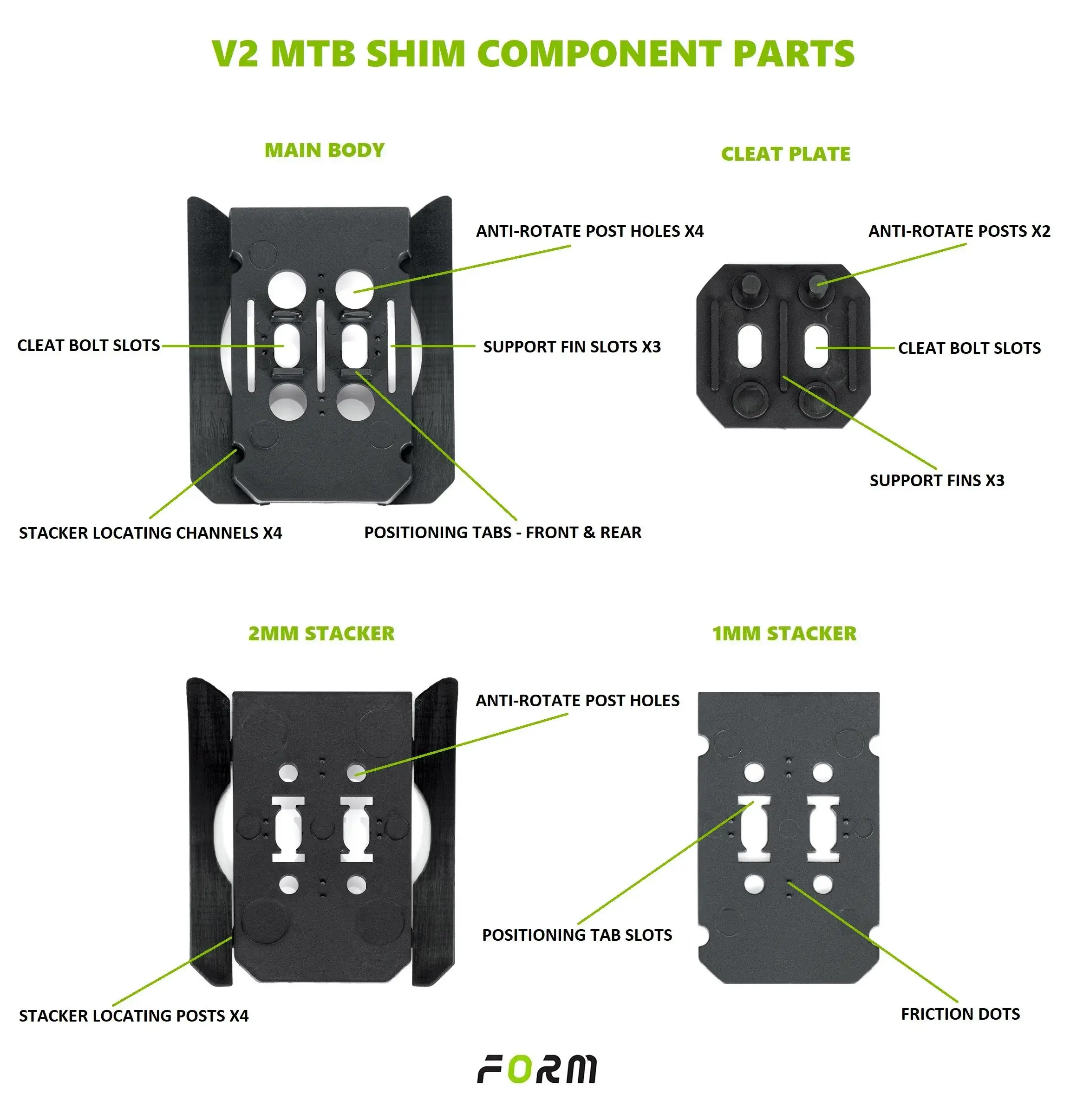 FORM Bikefitting Beenlengte Shims Kit V2 MTB SPD 1 Stuks